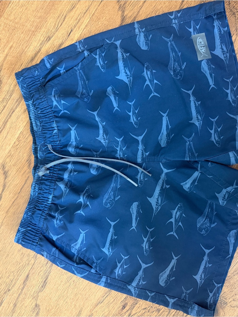 AFTCO Kids Navy Blue Fish-Print Swim Trunks